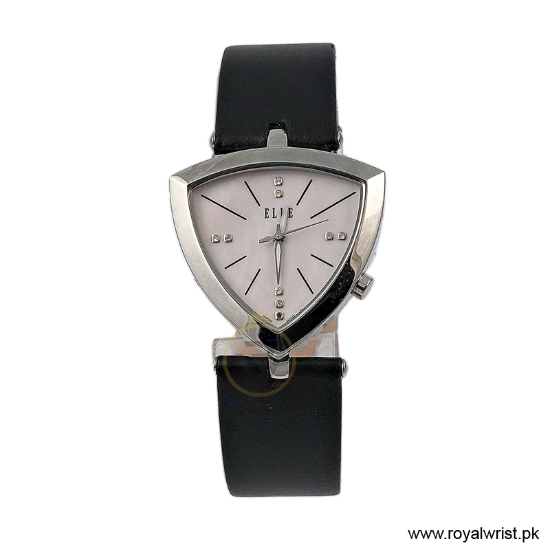 Elle Women's Quartz Black Leather Strap Pink Mother of Pearl Dial 35mm Watch EL20017S01C/1 (Like New)