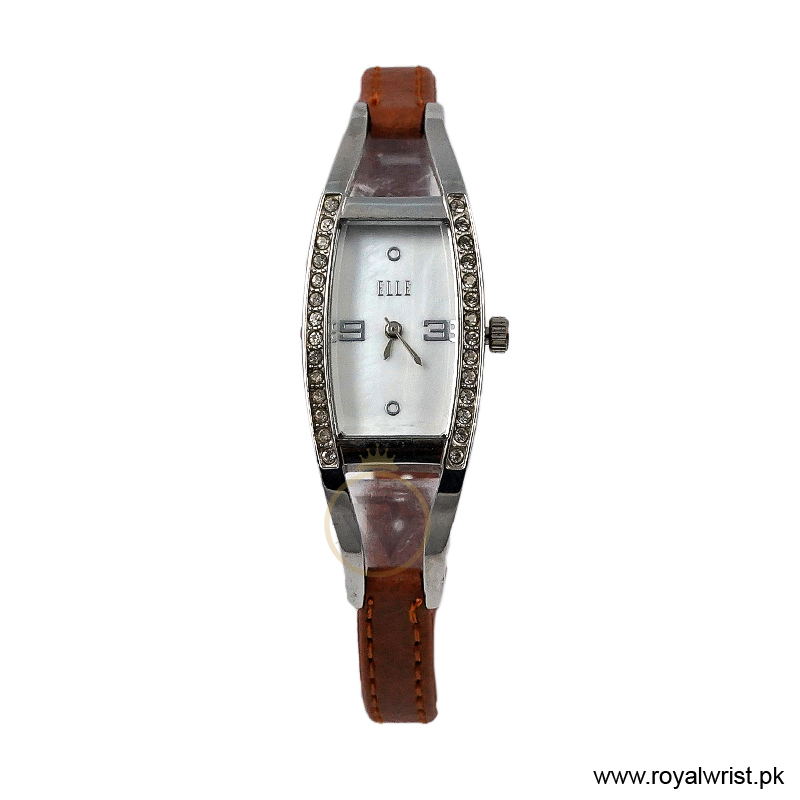 Elle Women's Quartz Camel Brown Leather Strap White Mother Of Pearl Dial 20mm Watch EL20001S01C/4 (Like New)