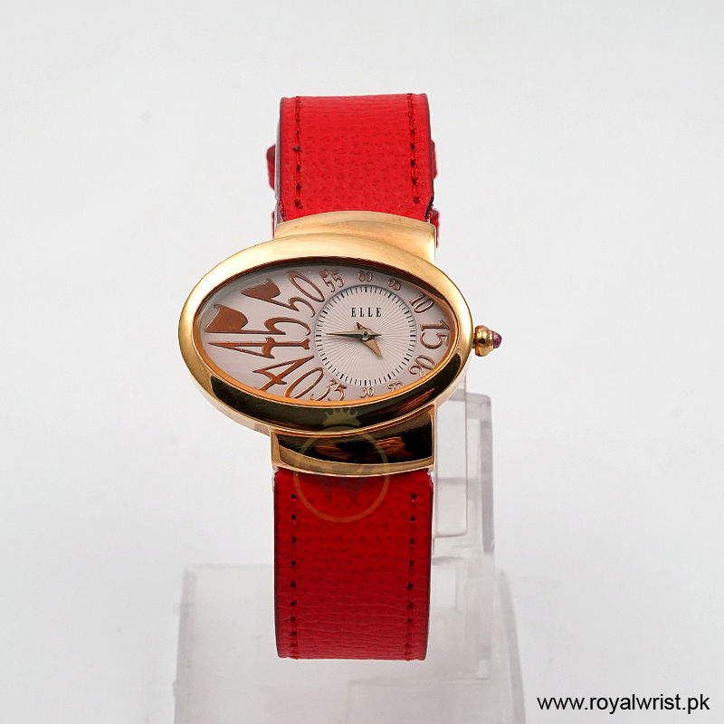 Elle Women’s Quartz Red Leather Strap Light Purple & Off-White Dial 40mm Watch EL20032S01N/2 (Like New)