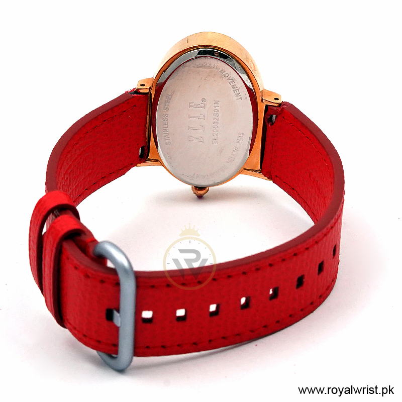 Elle Women’s Quartz Red Leather Strap Light Purple & Off-White Dial 40mm Watch EL20032S01N/2 (Like New) - Image 4