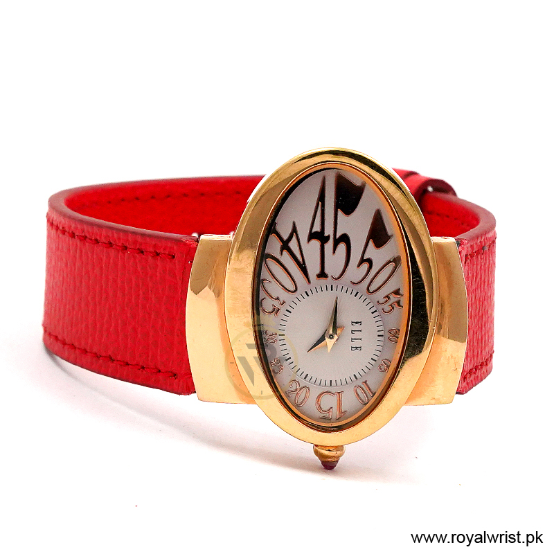 Elle Women’s Quartz Red Leather Strap Light Purple & Off-White Dial 40mm Watch EL20032S01N/2 (Like New) - Image 3