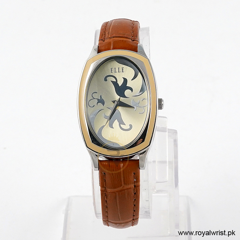 Elle Women’s Quartz Camel Brown Leather Strap Champagne Dial 28mm Watch EL20005S02C/1 (Like New)
