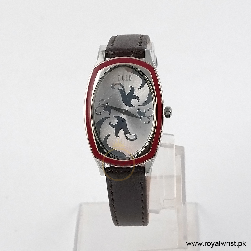 Elle Women’s Quartz Dark Brown Leather Strap Silver Dial 28mm Watch EL20005S03C (Like New)