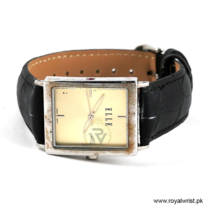 Elle Women’s Quartz Black Leather Strap Beige Dial 26mm Watch EL20026S02C/1 (Like New) - Image 3