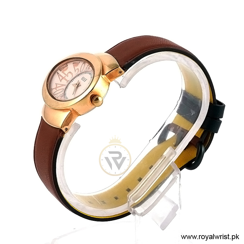 Elle Women’s Quartz Brown Leather Strap Light Purple & Off-White Dial 40mm Watch EL20032S01N/1 (Like New) - Image 2