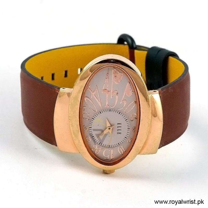 Elle Women’s Quartz Brown Leather Strap Light Purple & Off-White Dial 40mm Watch EL20032S01N/1 (Like New) - Image 3