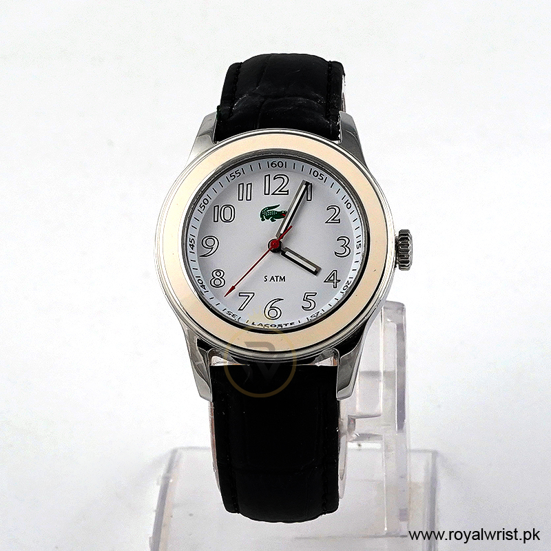 Lacoste Women’s Quartz Black Leather Strap White Dial 38mm Watch 2000518/1 (Like New)