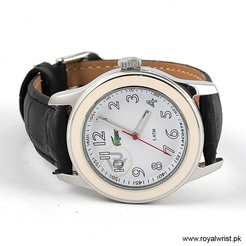 Lacoste Women’s Quartz Black Leather Strap White Dial 38mm Watch 2000518/1 (Like New) - Image 4