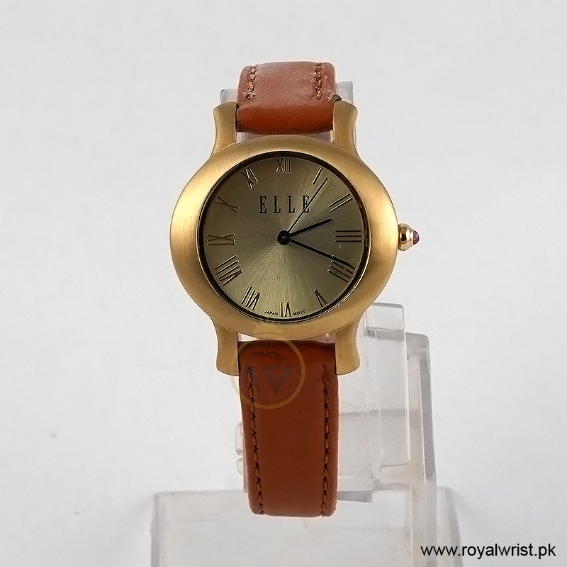 Elle Women’s Quartz Camel Brown Leather Strap Champagne Dial 32mm Watch EL20029S04N/1 (Like New)