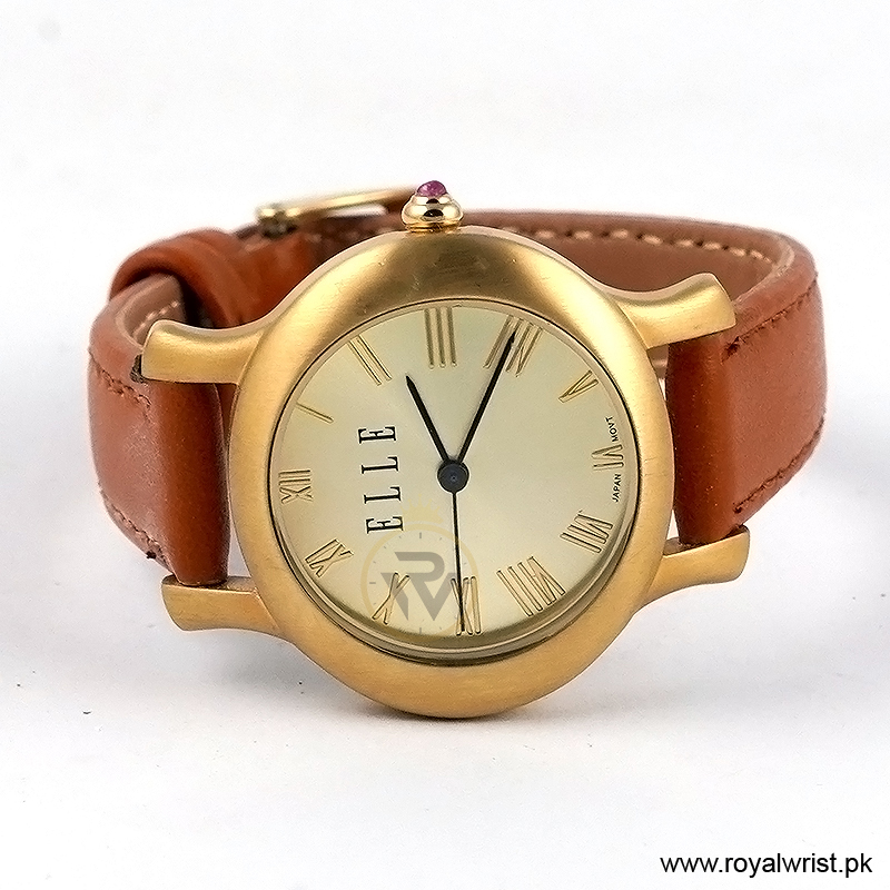 Elle Women’s Quartz Camel Brown Leather Strap Champagne Dial 32mm Watch EL20029S04N/1 (Like New) - Image 2