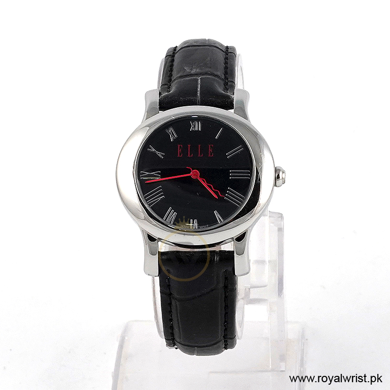 Elle Women’s Quartz Black Leather Strap Black Dial 38mm Watch EL20030S02N/1 (Like New)