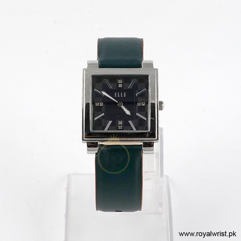 Elle Women’s Quartz Green Leather Strap Black Dial 32mm Watch EL20027S02C/1 (Like New)