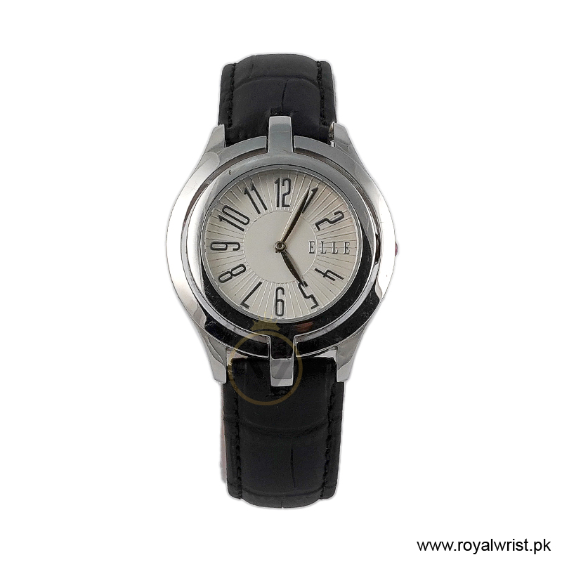 Elle Women’s Quartz Black Leather Strap White Dial 38mm Watch EL20135S01N (Like New)