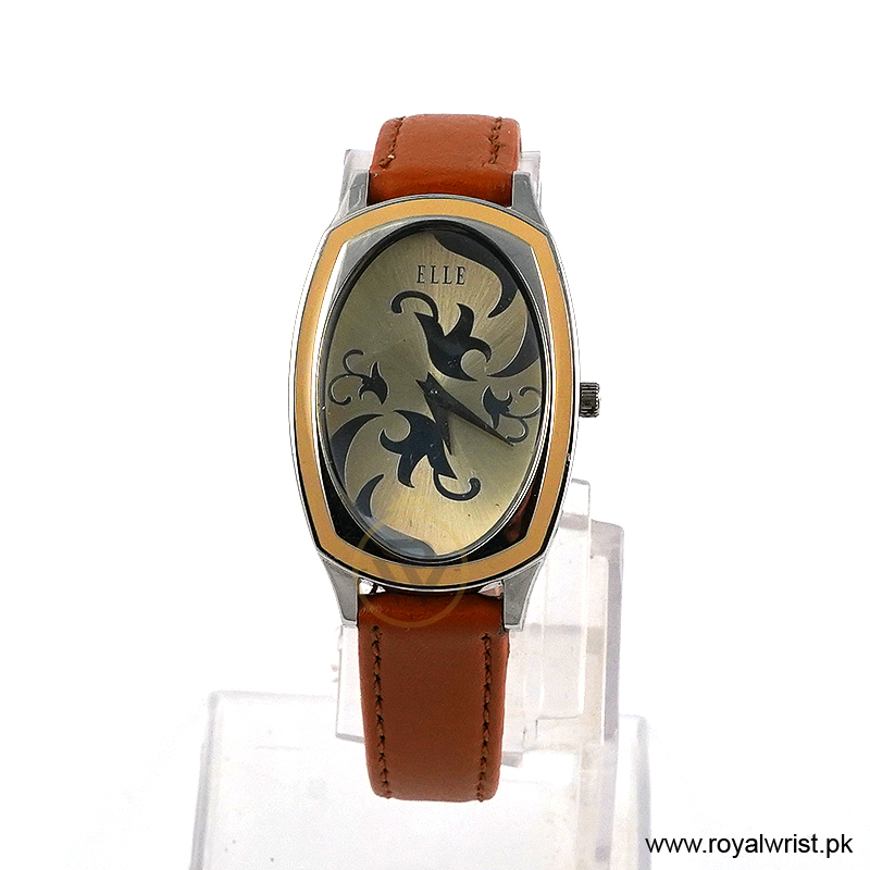 Elle Women’s Quartz Camel Brown Leather Strap Champagne Dial 28mm Watch EL20005S02C/2 (Like New)