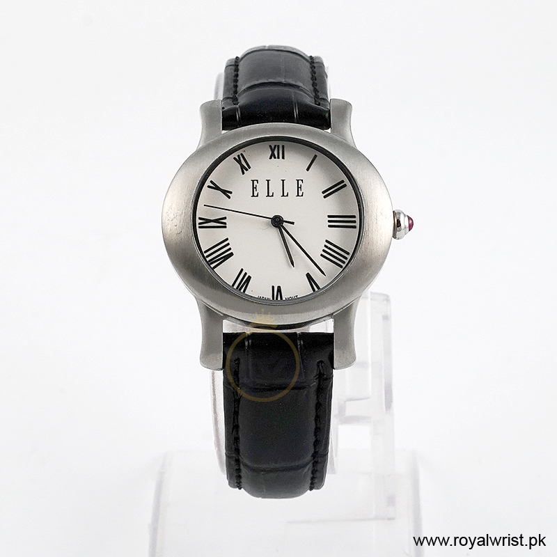 Elle Women’s Quartz Black Leather Strap White Dial 38mm Watch EL20030S03N/3 (Like New)