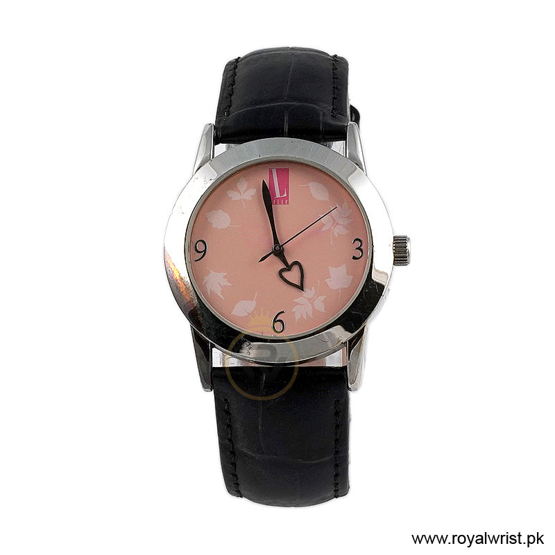 Elle Women’s Quartz Black Leather Strap Light Pink Dial 37mm Watch EL0009/1 (Like New)