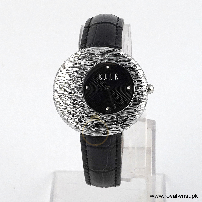 Elle Women’s Quartz Black Leather Strap Black Dial 36mm Watch EL30042S02K (Like New)
