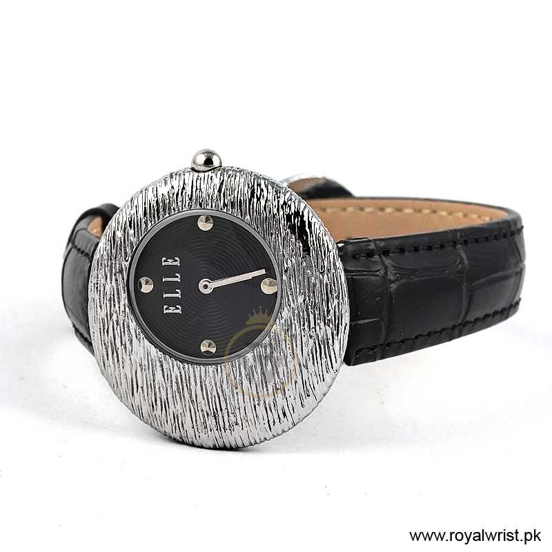 Elle Women’s Quartz Black Leather Strap Black Dial 36mm Watch EL30042S02K (Like New) - Image 3