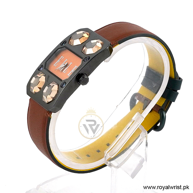 Elle Women’s Quartz Brown Leather Strap Peach Dial 28mm Watch EL20072S03C/1 (Like New) - Image 2