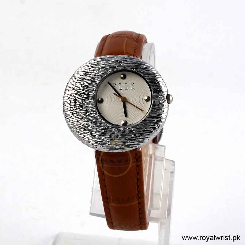 Elle Women’s Quartz Brown Leather Strap White Dial 36mm Watch EL30042S01K (Like New)