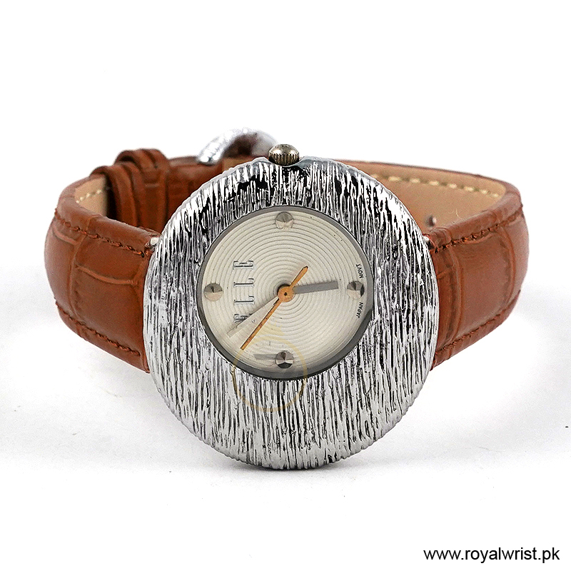 Elle Women’s Quartz Brown Leather Strap White Dial 36mm Watch EL30042S01K (Like New) - Image 3