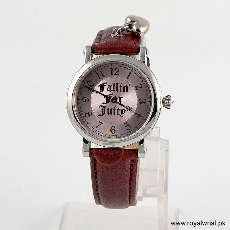 Juicy Couture Women’s Quartz Maroon Leather Strap Pink Dial 36mm Watch JC033140117 (Like New)