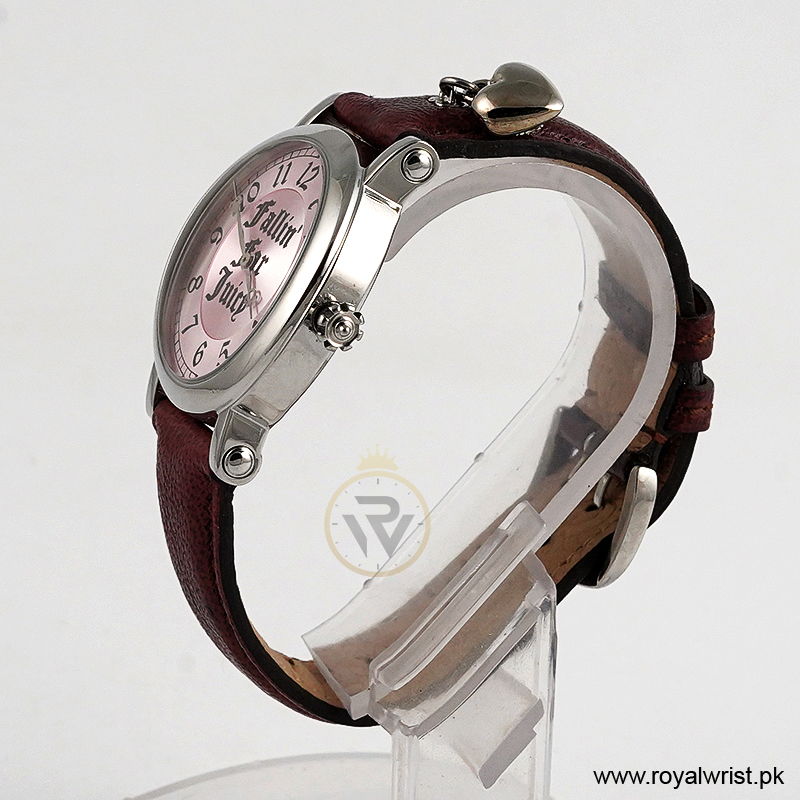 Juicy Couture Women’s Quartz Maroon Leather Strap Pink Dial 36mm Watch JC033140117 (Like New) - Image 2