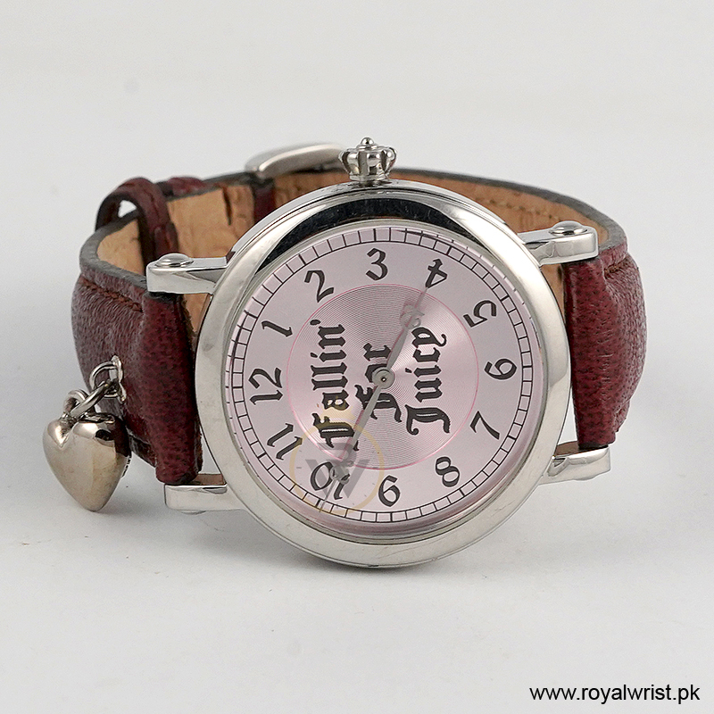 Juicy Couture Women’s Quartz Maroon Leather Strap Pink Dial 36mm Watch JC033140117 (Like New) - Image 3