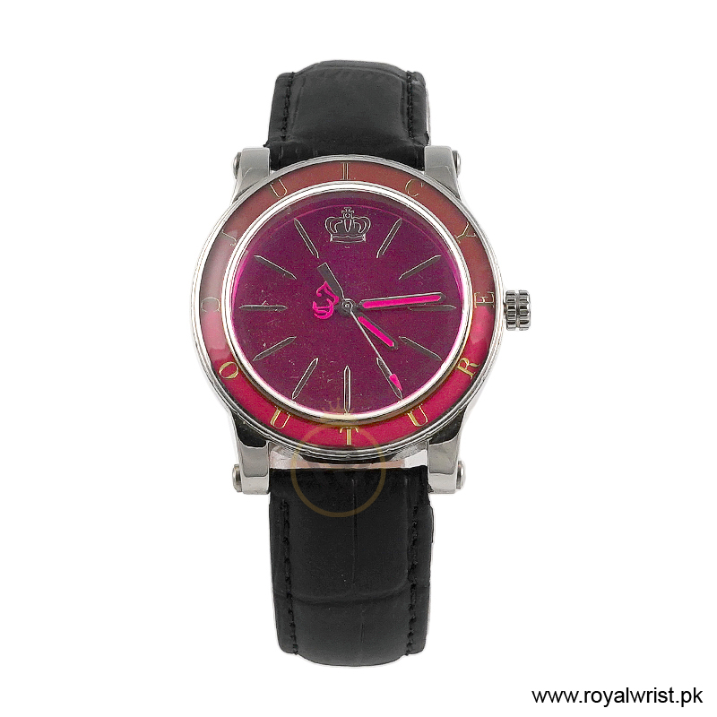 Juicy Couture Women’s Quartz Black Leather Strap Pink Dial 38mm Watch JC1900839 (Like New)
