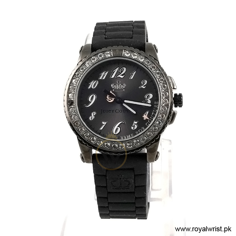 Juicy Couture Women’s Quartz Black Silicone Strap Black Dial 24mm Watch JC733340330 (Like New)