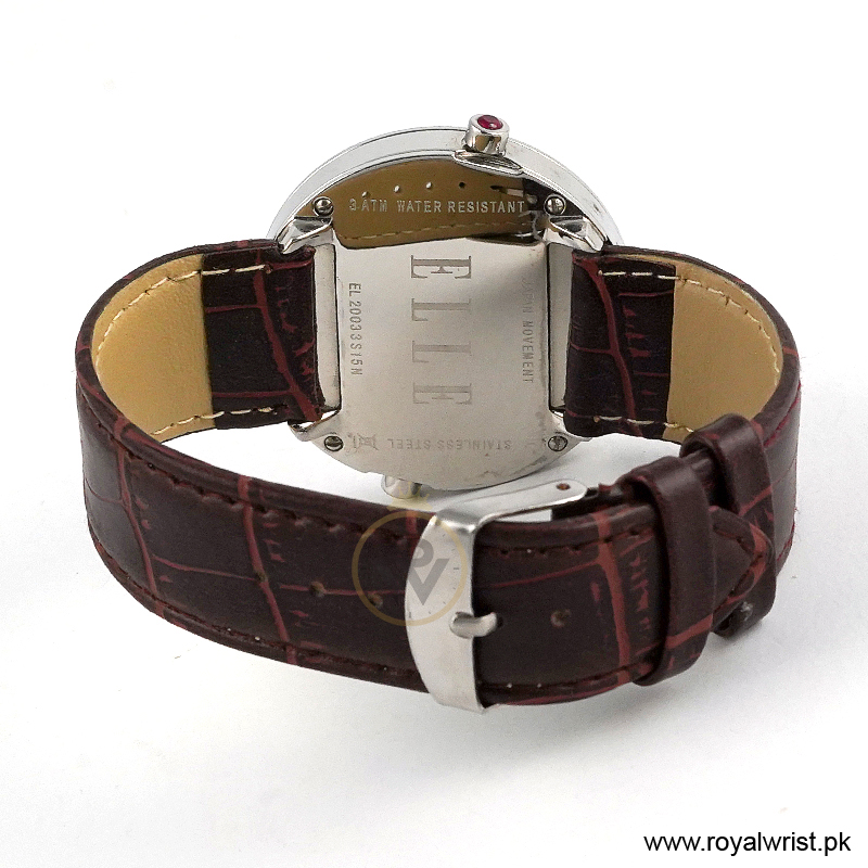 Elle Women’s Quartz Brown Leather Strap Off White Dial 40mm Watch EL20033S15N/1 (Like New) - Image 3