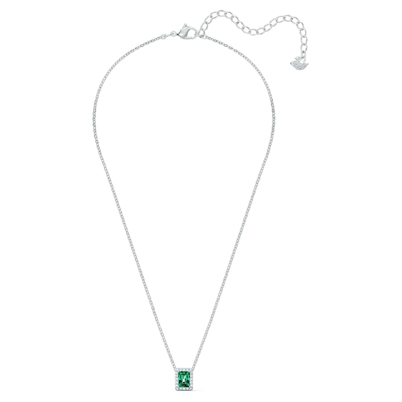 Swarovski Angelic Rectangular Women's Green Crystal Pendant Necklace Rhodium Plated 5559380 - Image 3