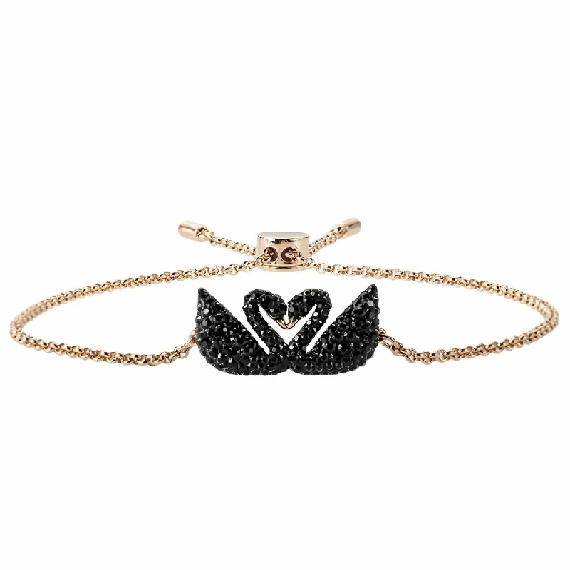 Swarovski Women's Iconic Swan Bracelet Black Rose Gold-Plated 5344132