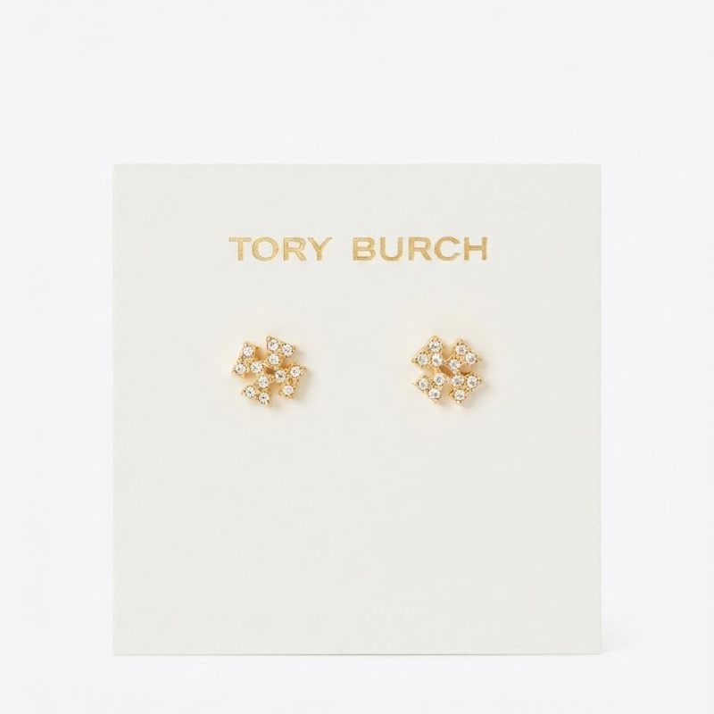 TORY BURCH WOMEN'S SMALL KIRA CRYSTAL LOGO STUD EARRINGS Gold TB7326-2