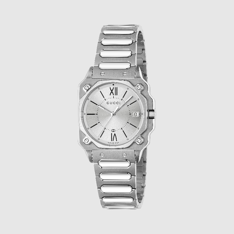 Gucci Women’s Swiss Made Quartz Silver Stainless Steel Silver Dial 30mm Watch YA166504