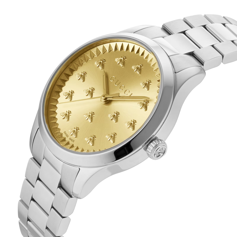 Gucci Women’s Quartz Swiss Made Stainless Steel Gold Dial 32mm Watch YA1265035 - Image 3