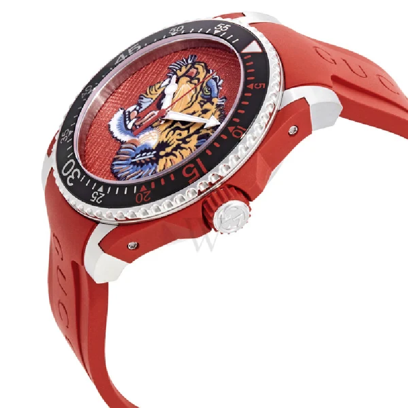 Gucci Men’s Swiss Made Quartz Red Silicone Strap Red Dial 40mm Watch YA136315 (Like New) - Image 2