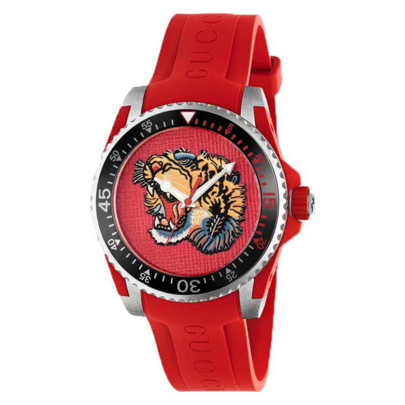 Gucci Men’s Swiss Made Quartz Red Silicone Strap Red Dial 40mm Watch YA136315 (Like New)
