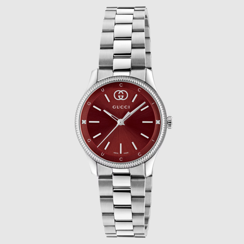 Gucci Women's Quartz Stainless Steel Burgundy Dial 29mm Watch YA1265069