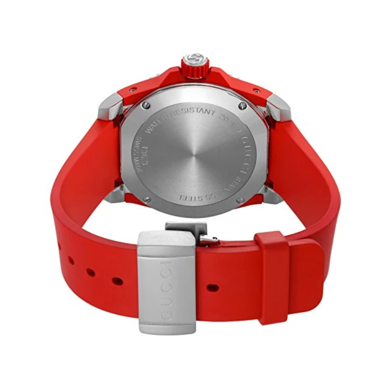 Gucci Men’s Swiss Made Quartz Red Silicone Strap Red Dial 40mm Watch YA136315 (Like New) - Image 4