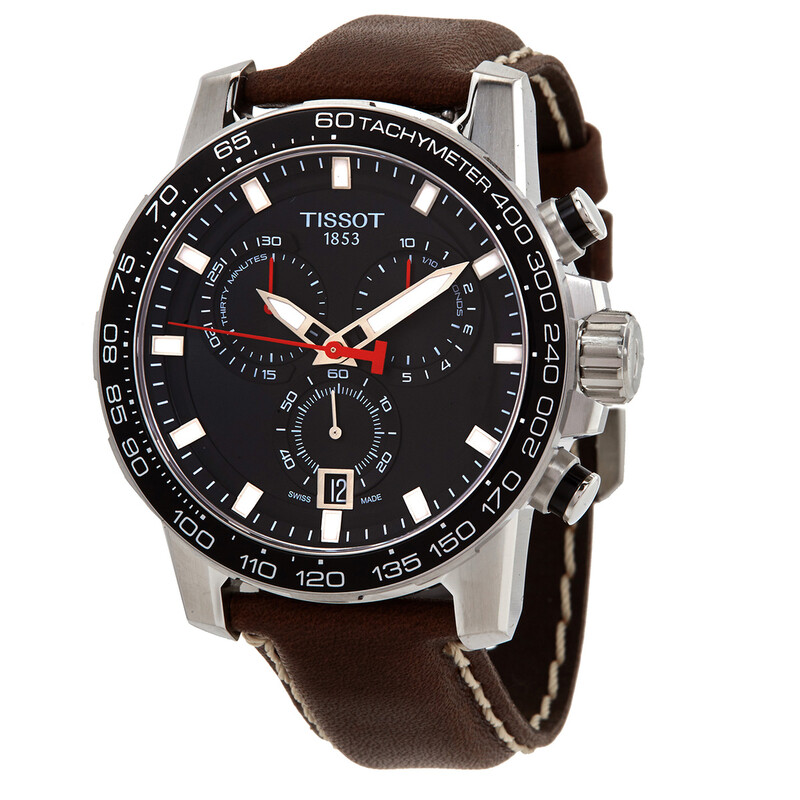TISSOT Men’s Swiss Made Quartz Brown Leather Strap Black Dial 45mm Watch T125.617.16.051.01 (Factory Leftover)