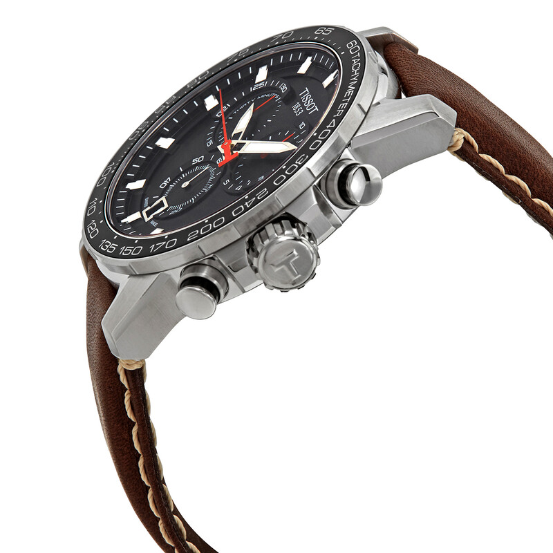 TISSOT Men’s Swiss Made Quartz Brown Leather Strap Black Dial 45mm Watch T125.617.16.051.01 (Factory Leftover) - Image 3