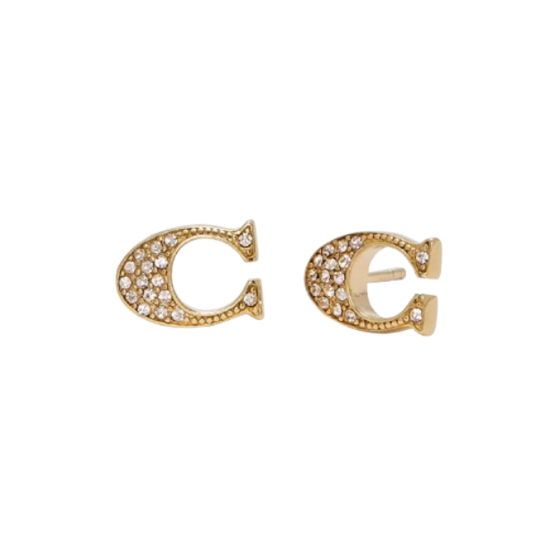 Coach Women’s Signature “C” Rhinestone Plated Brass Stud Gold Earrings F29824
