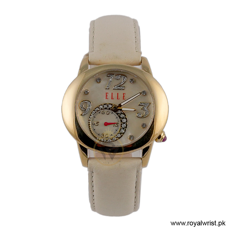 Elle Women’s Quartz Off White Leather Strap Mother Of Pearl Dial 40mm Watch EL20049S04N/4 (Like New)