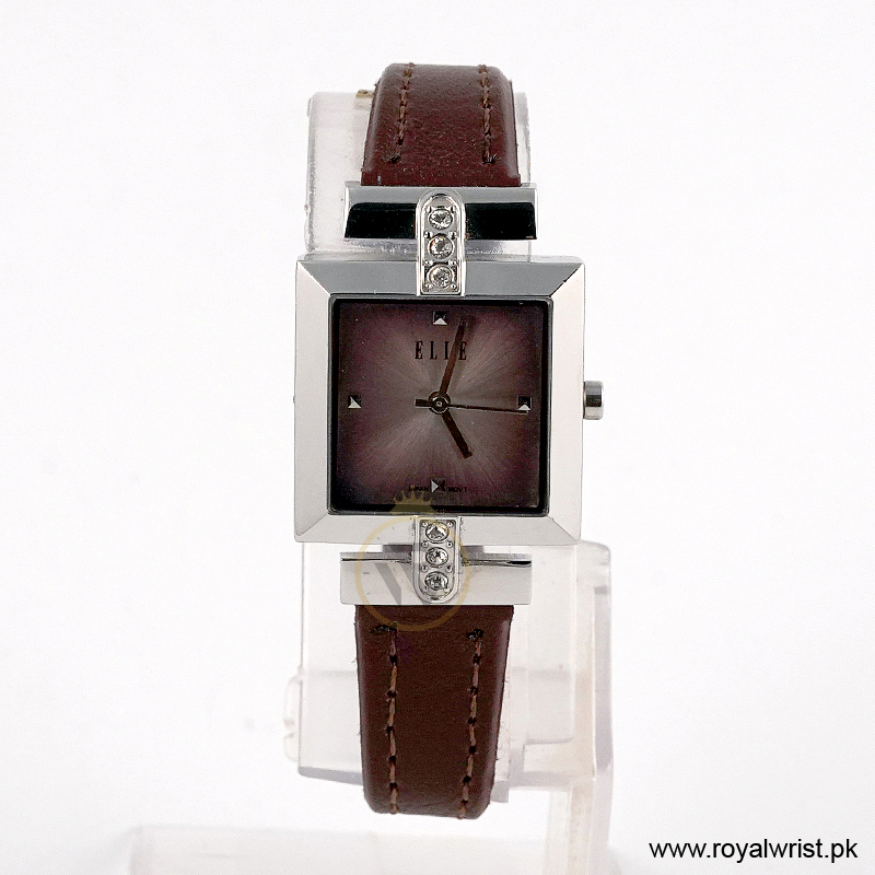 Elle Women’s Quartz Dark Brown Leather Strap Pink Dial 25mm Watch EL20028S02C/7 (Like New)