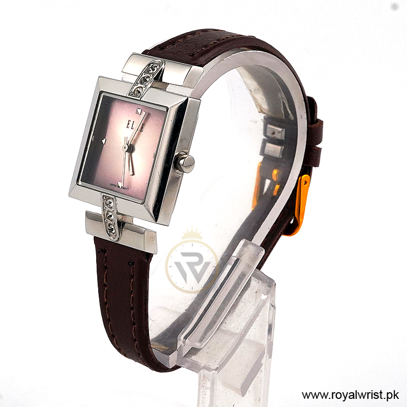 Elle Women’s Quartz Dark Brown Leather Strap Pink Dial 25mm Watch EL20028S02C/7 (Like New) - Image 2