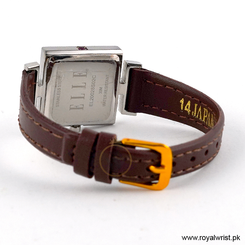 Elle Women’s Quartz Dark Brown Leather Strap Pink Dial 25mm Watch EL20028S02C/7 (Like New) - Image 4