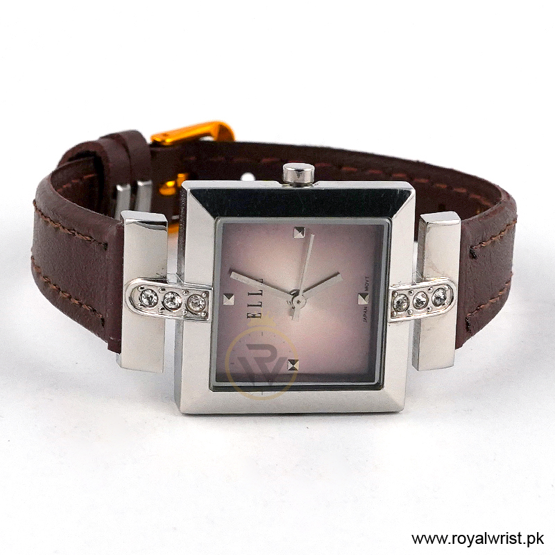 Elle Women’s Quartz Dark Brown Leather Strap Pink Dial 25mm Watch EL20028S02C/7 (Like New) - Image 3
