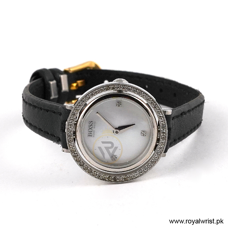 Hugo Boss Women’s Quartz Black Leather Strap Mother Of Pearl Dial 20mm Watch 1502278/2 (Like New) - Image 3