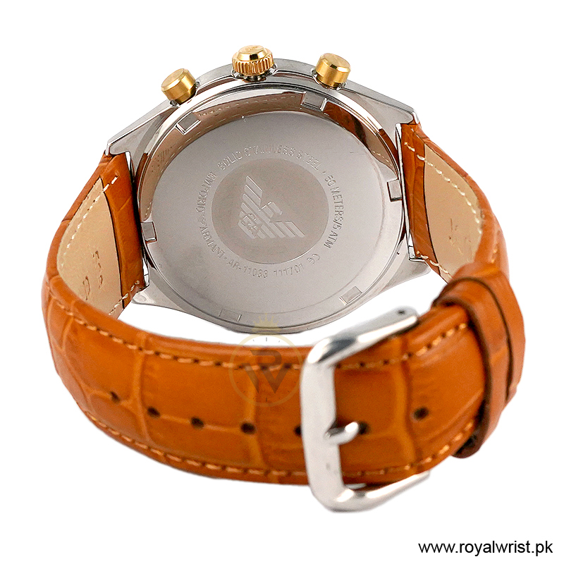 Emporio Armani Men’s Chronograph Quartz Brown Leather Strap White Dial 44mm Watch AR11033 (Like New) - Image 4